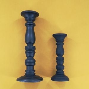 Set of 2 black rustic wooden candle holders